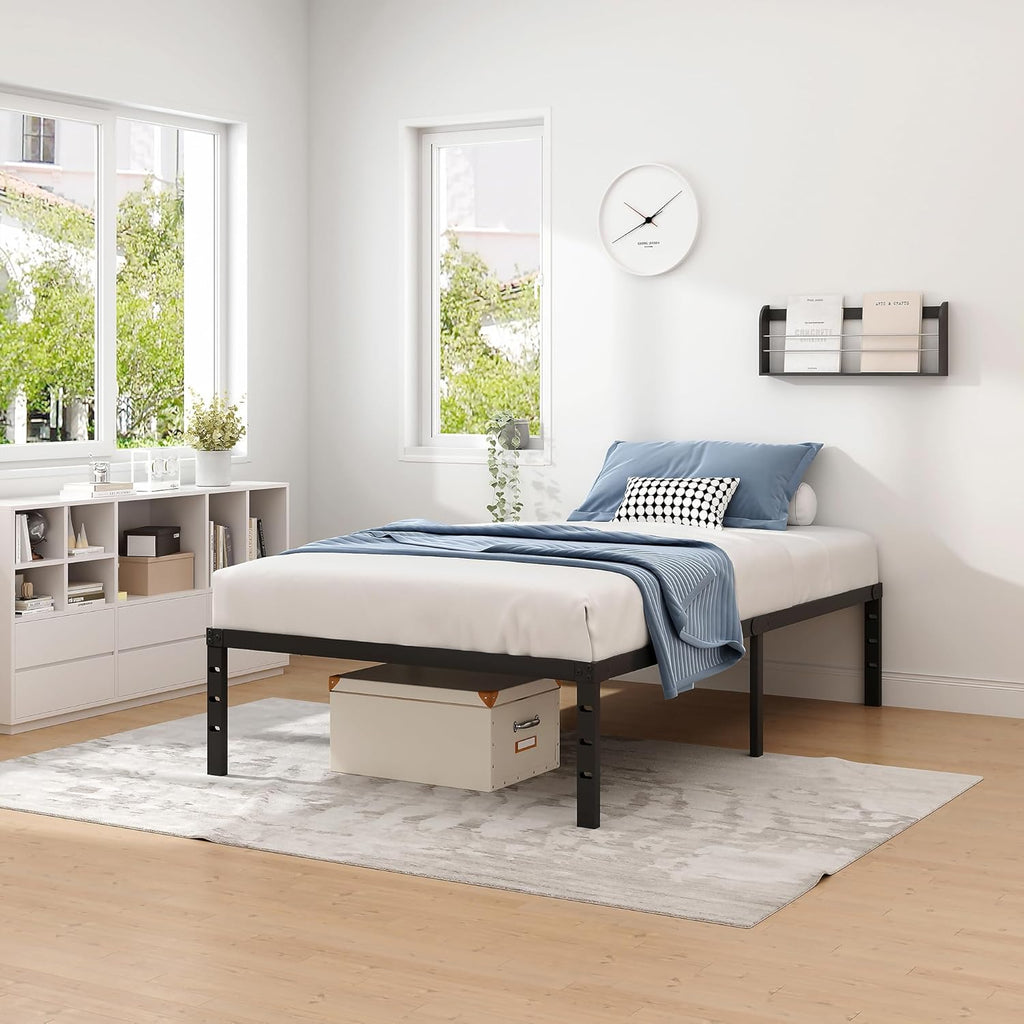 Metal Bed Frame,Queen Size Bed Frame with Storage Space,Heavy Duty Sturdy Mattress Foundation,Easy Assembly,No Box Spring Needed, Black,14 Inch,Queen