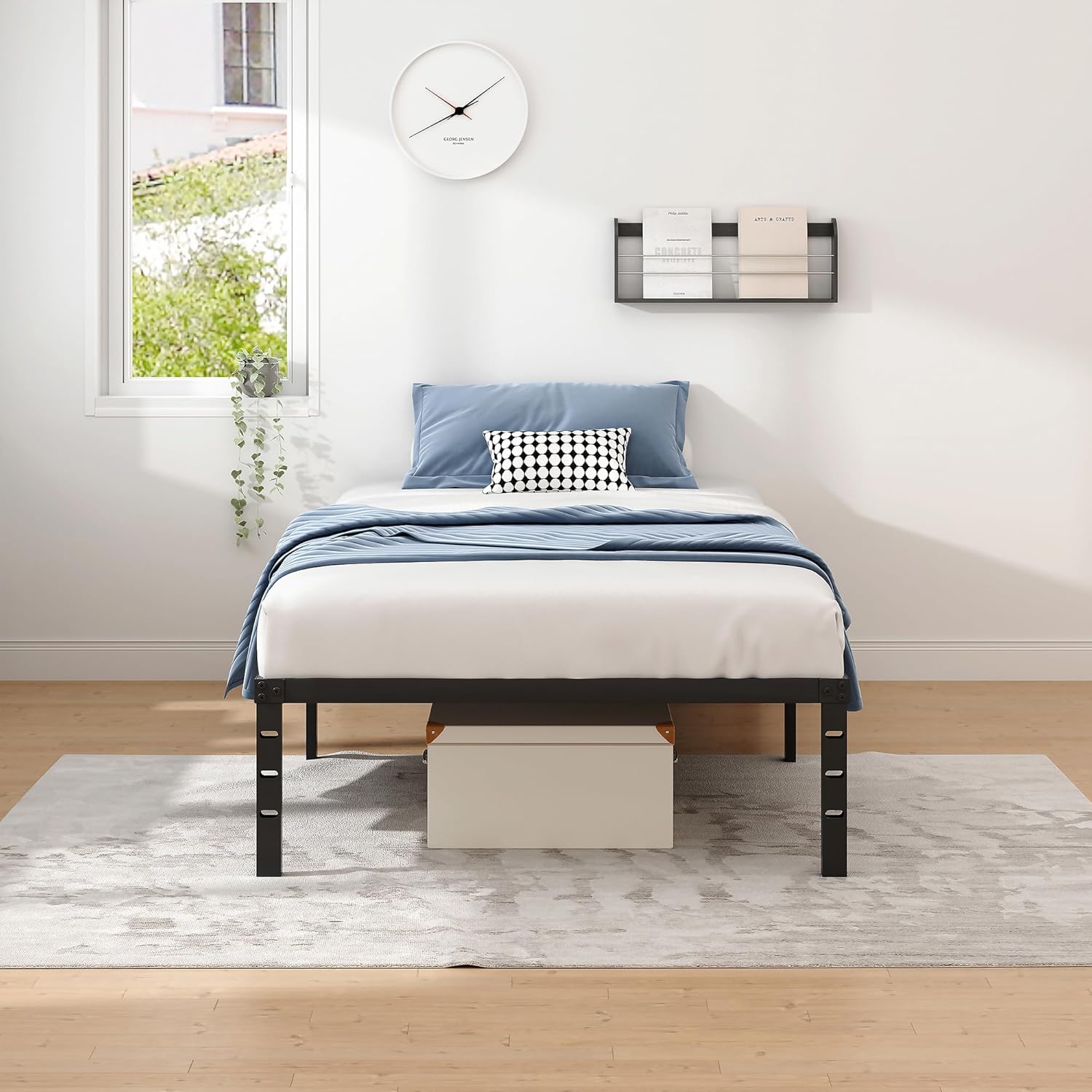 Metal Bed Frame,Queen Size Bed Frame with Storage Space,Heavy Duty Sturdy Mattress Foundation,Easy Assembly,No Box Spring Needed, Black,14 Inch,Queen