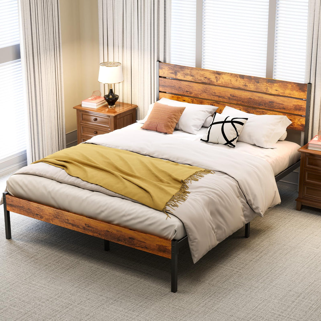 Full Size Bed Frame with Headboard, 800LBS Mattress Foundation with All Sturdy Metal Support, Under Bed Storage, No Box Spring Needed, Easy Assembly, Rust Brown