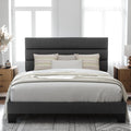 Queen Size Platform Bed Frame with Fabric Upholstered Headboard | Wooden Slats Support, Fully Upholstered Mattress Foundation, No Box Spring Needed, Easy Assembly, Noise-Free, Dark Grey