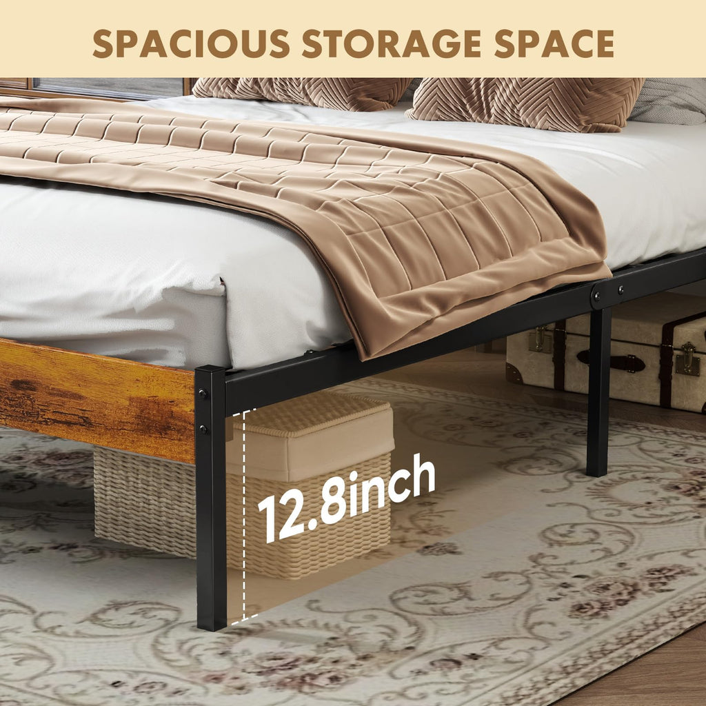 Full Size Bed Frame with Headboard, 800LBS Mattress Foundation with All Sturdy Metal Support, Under Bed Storage, No Box Spring Needed, Easy Assembly, Rust Brown